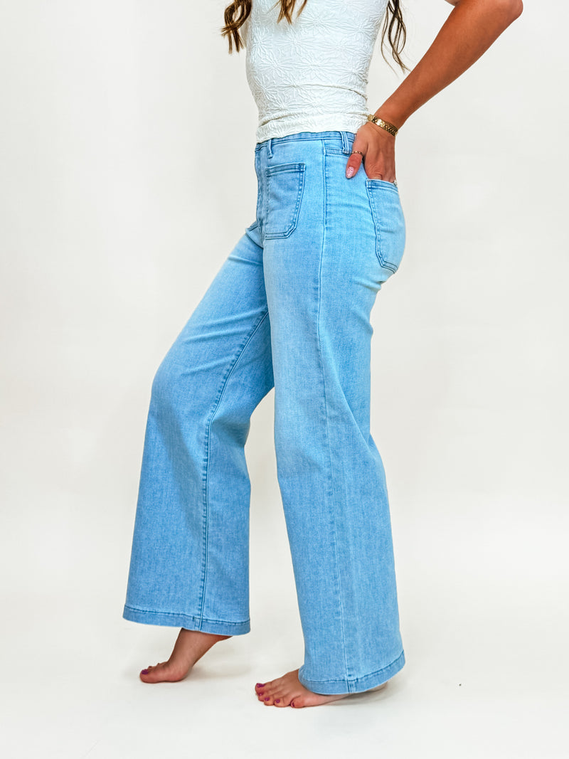 Just Black Denim Light Wash Mini Patch Pocket Jeans