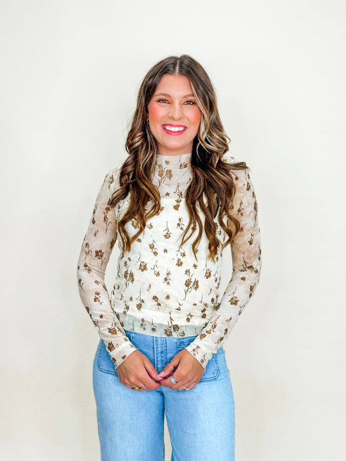 Cafe Crème Floral Mesh Top