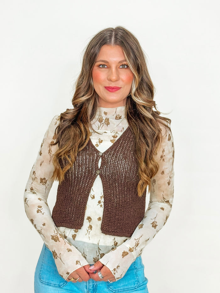 Brown Crochet Button Vest