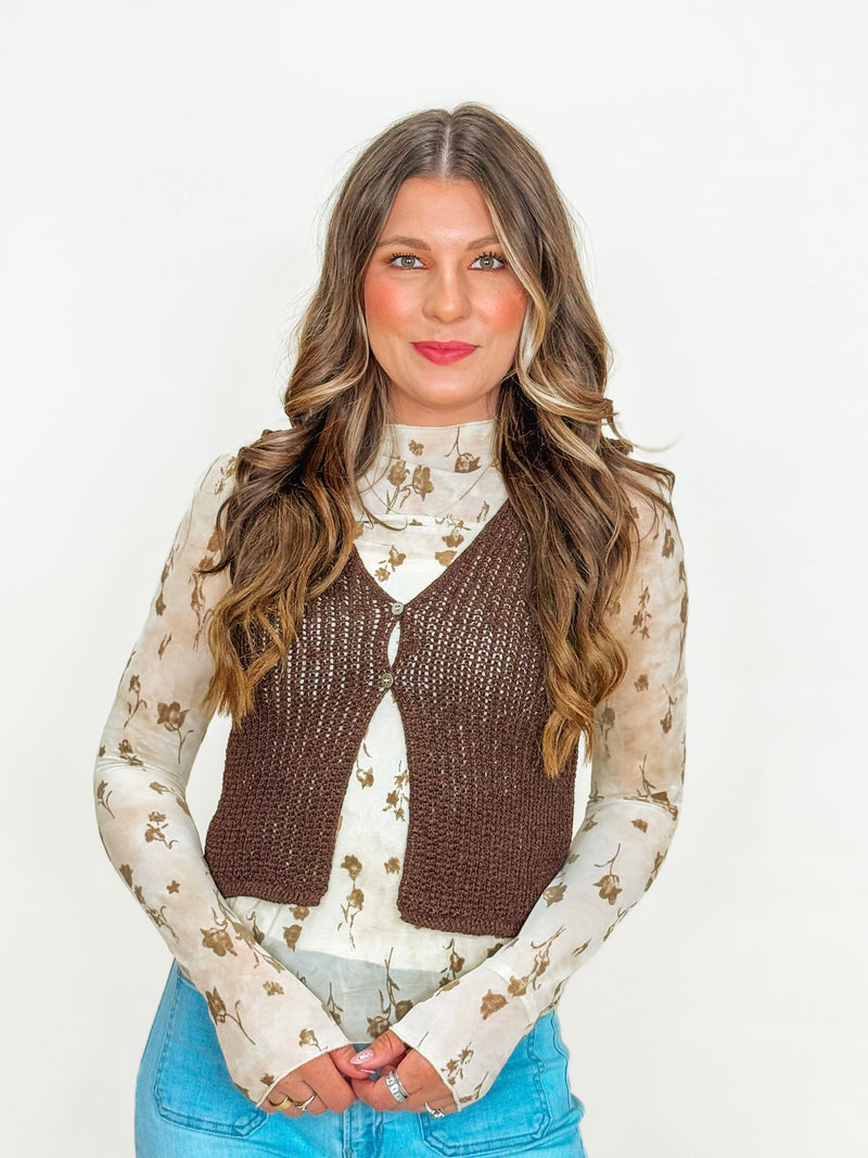 Brown Crochet Button Vest