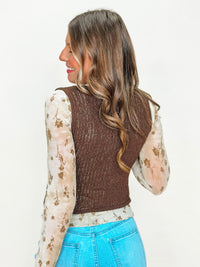 Brown Crochet Button Vest