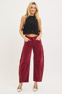 Slouchy Ankle Barrel Corduroy Jeans-Wine