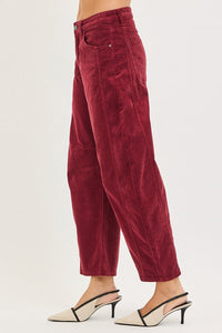 Slouchy Ankle Barrel Corduroy Jeans-Wine