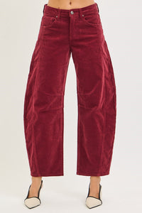 Slouchy Ankle Barrel Corduroy Jeans-Wine