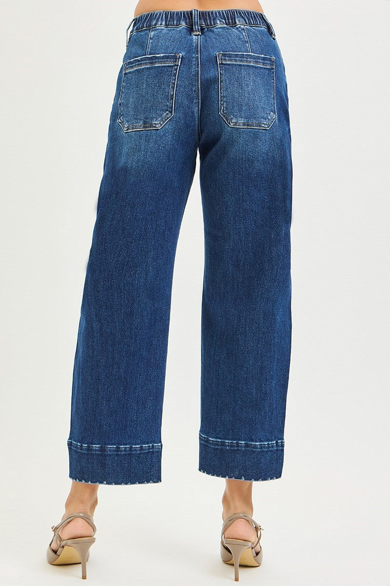 Risen Slouchy Cropped Dark Wash Barrel Jeans