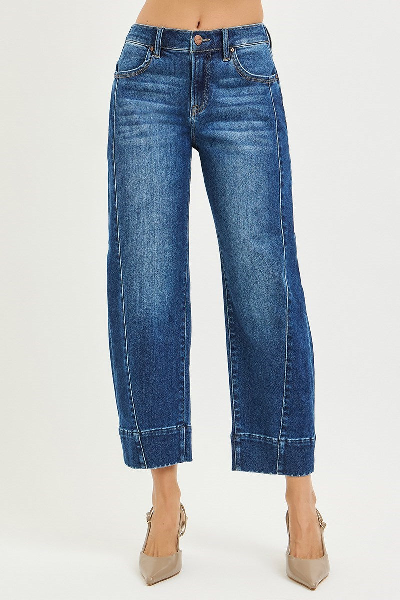 Risen Slouchy Cropped Dark Wash Barrel Jeans