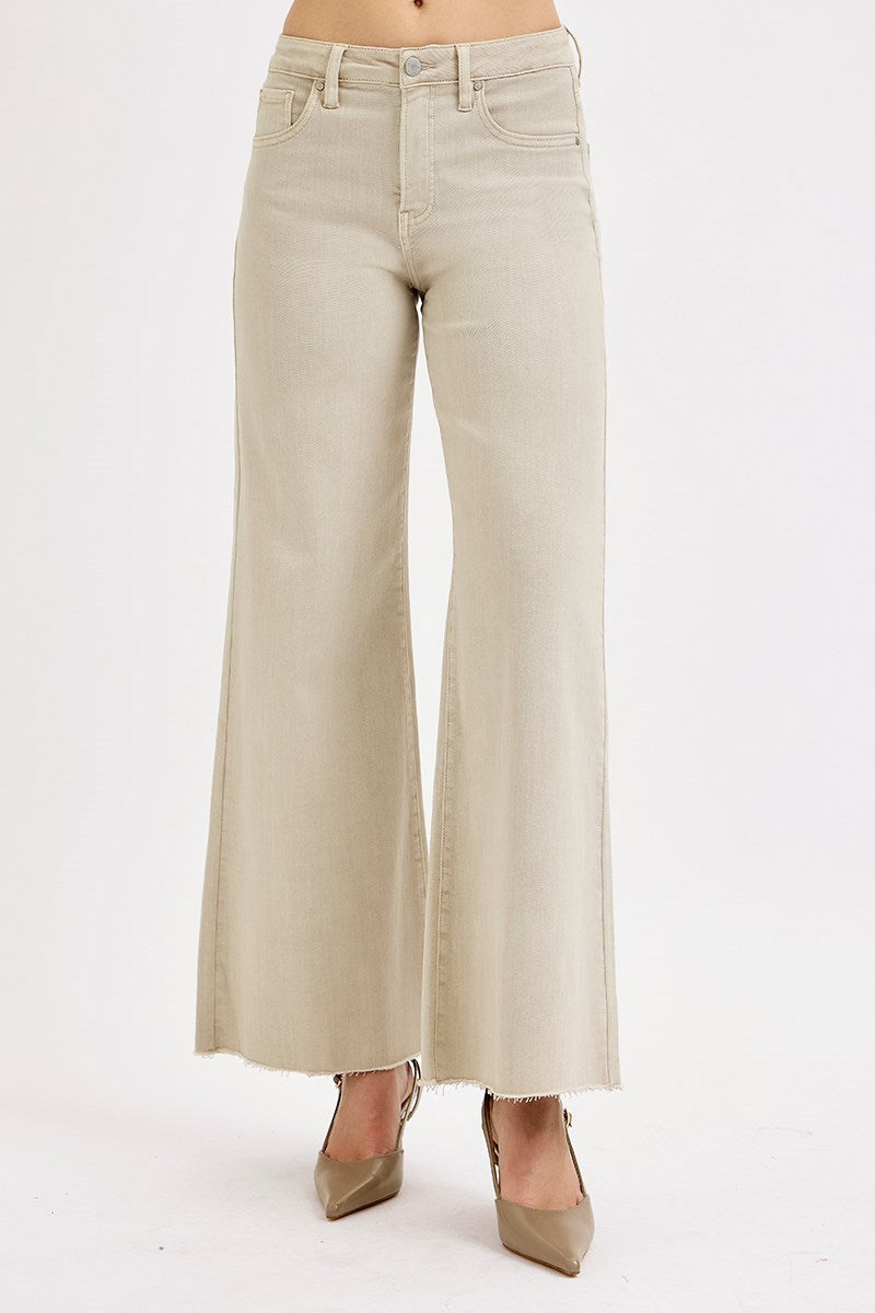 Risen Wide Leg Palazzo Jeans-Almond