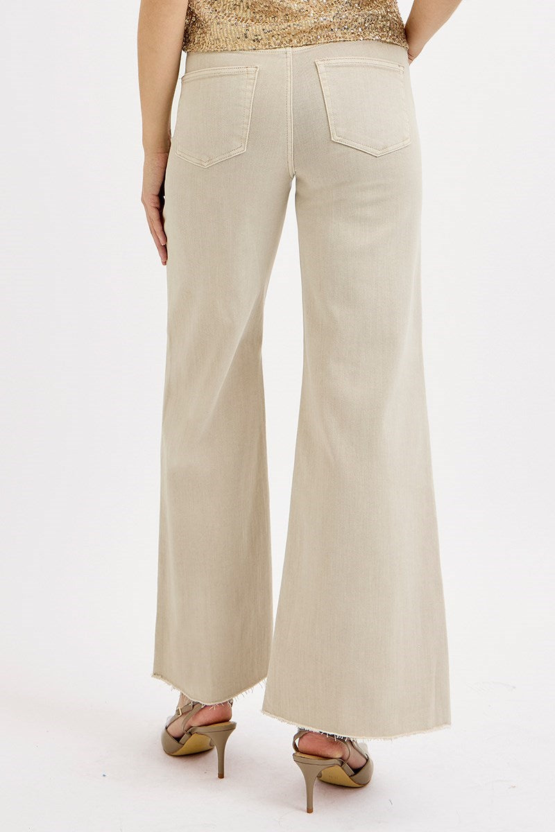 Risen Wide Leg Palazzo Jeans-Almond