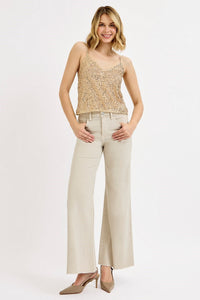 Risen Wide Leg Palazzo Jeans-Almond