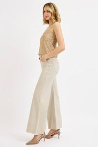 Risen Wide Leg Palazzo Jeans-Almond