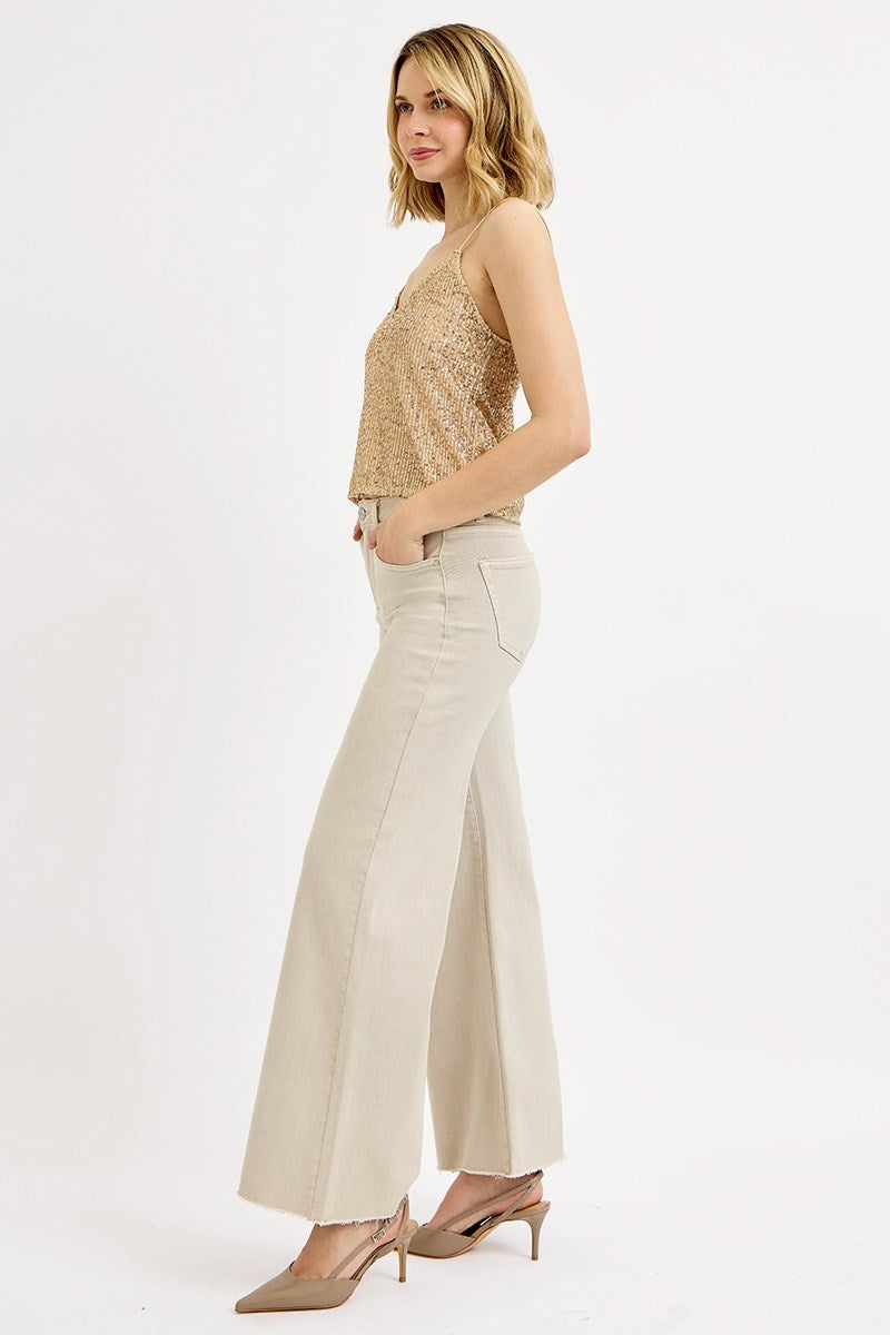 Risen Wide Leg Palazzo Jeans-Almond