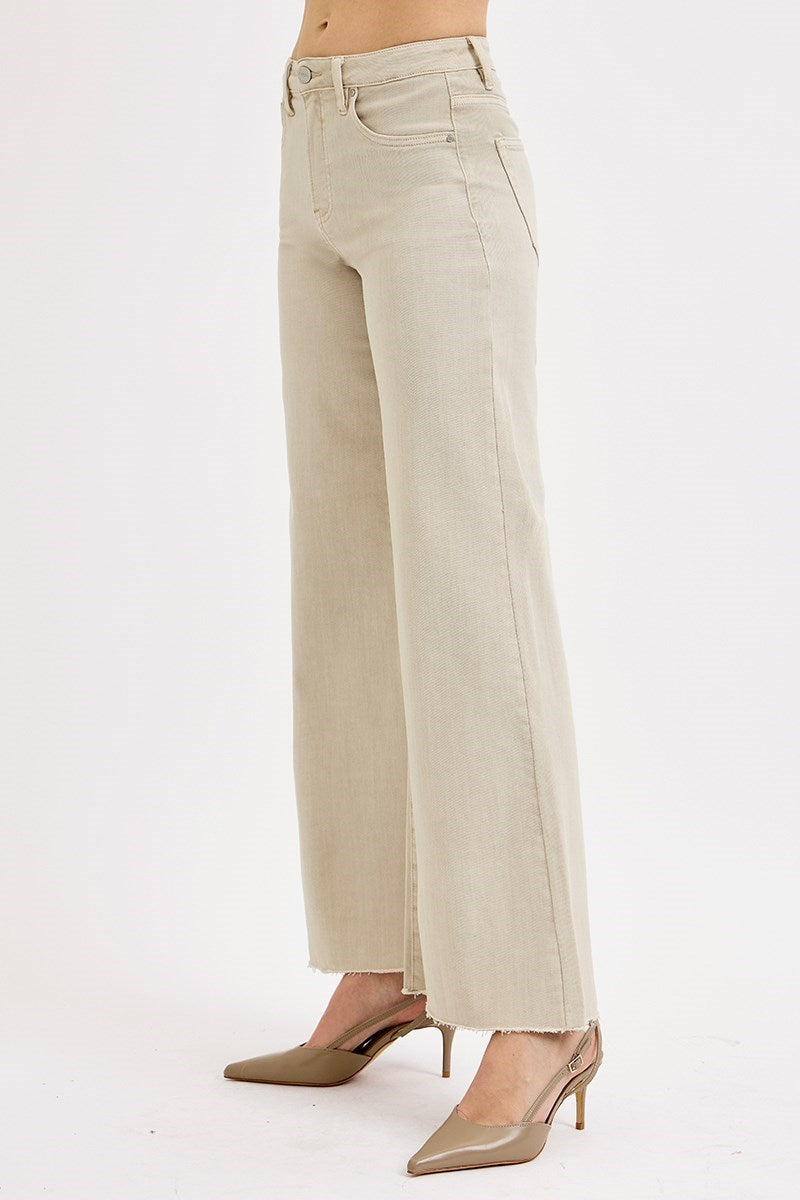 Risen Wide Leg Palazzo Jeans-Almond