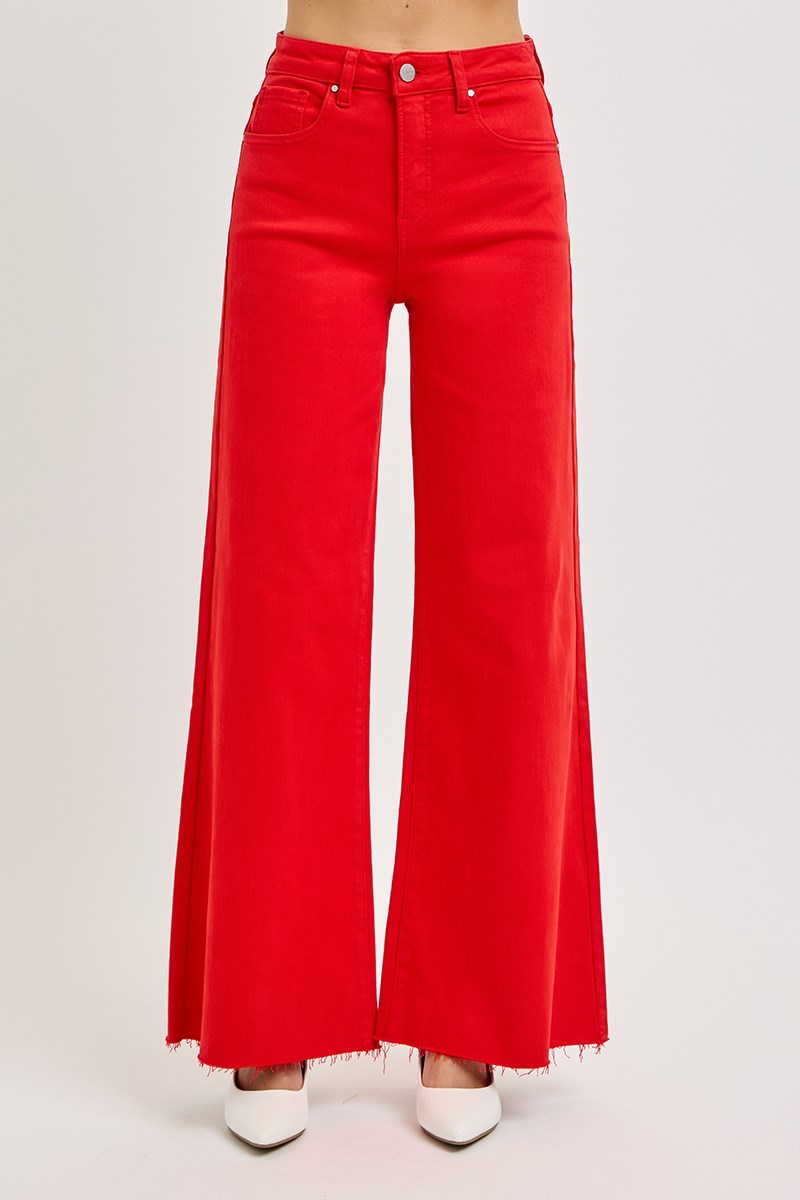 Risen High Rise Wide Leg Palazzo Jeans-Fiesta Red