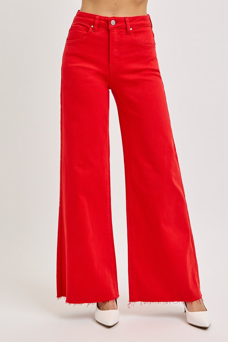 Risen High Rise Wide Leg Palazzo Jeans-Fiesta Red
