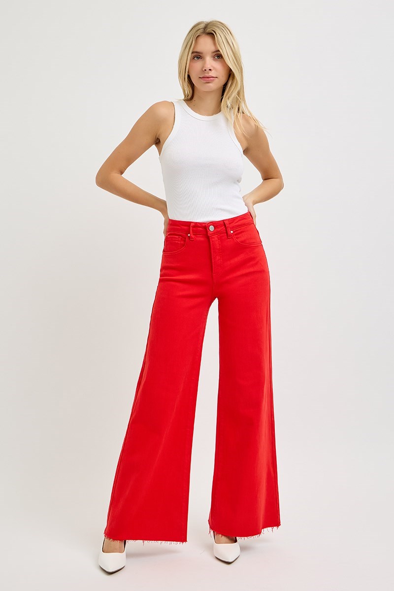 Risen High Rise Wide Leg Palazzo Jeans-Fiesta Red