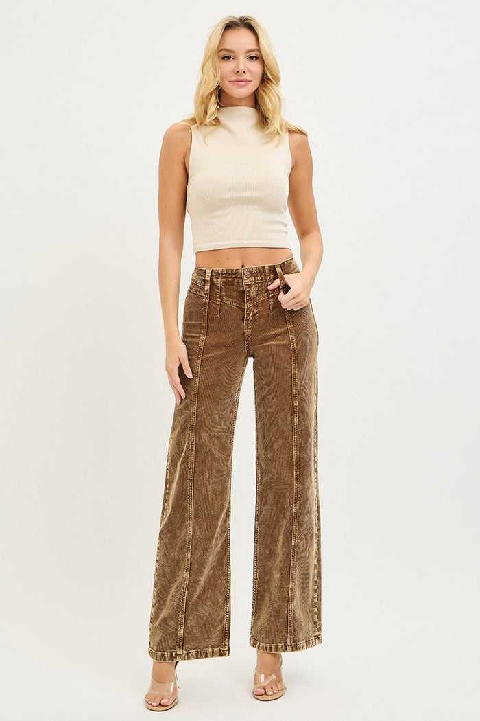 Risen High Rise Front Yoke Corduroy Jeans-Mocha