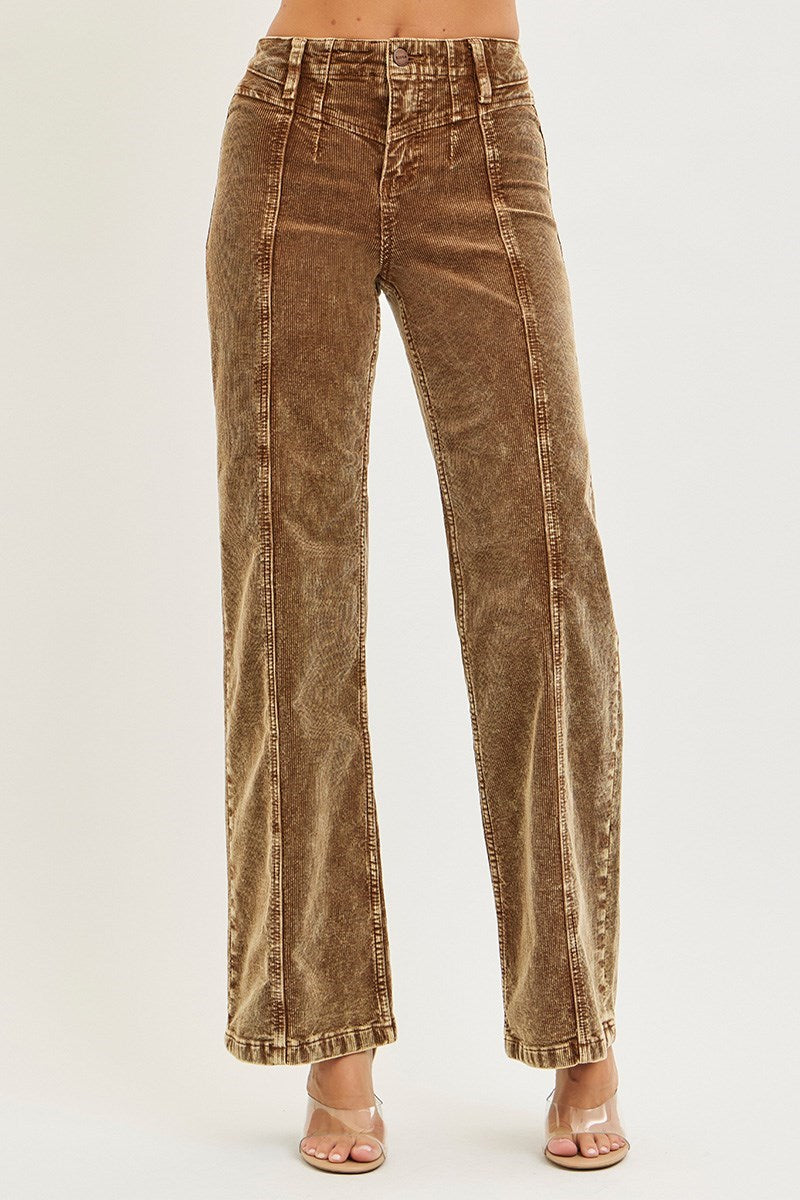 Risen High Rise Front Yoke Corduroy Jeans-Mocha