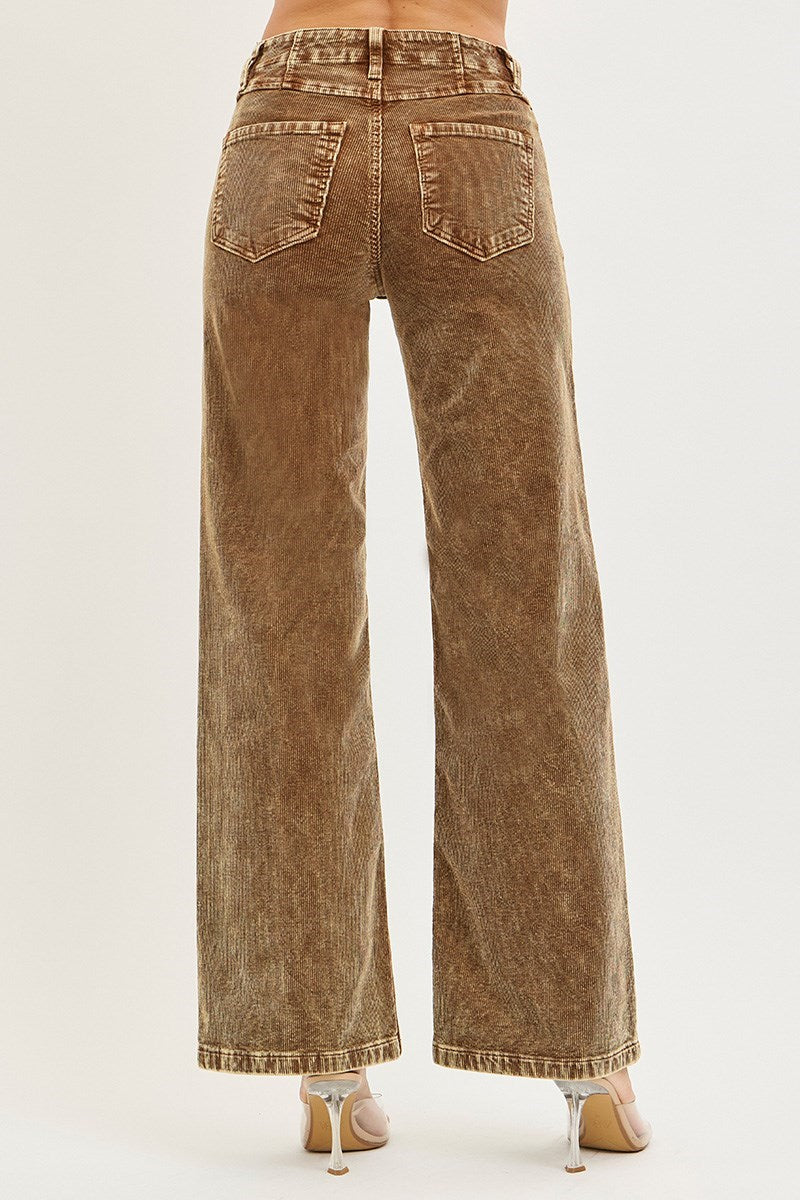 Risen High Rise Front Yoke Corduroy Jeans-Mocha