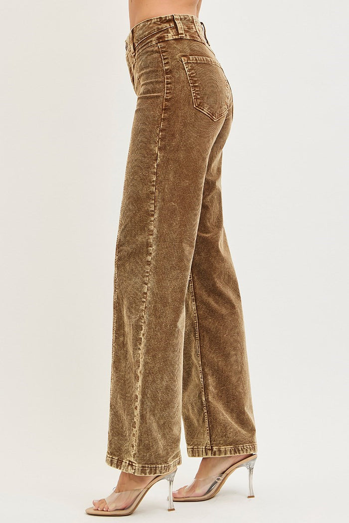 Risen High Rise Front Yoke Corduroy Jeans-Mocha