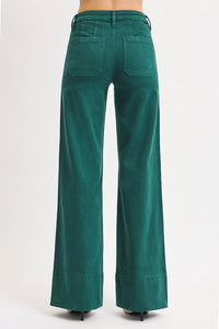 Risen Mid Rise Wide Leg with Wide Hem Jeans-Hunter Green