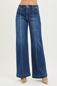 Risen Wide Leg Jeans with Front Seam Detail