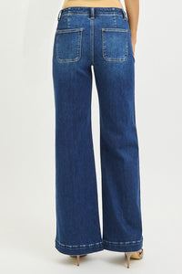 Risen Wide Leg Jeans with Front Seam Detail