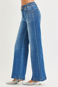 High Rise Wide Jeans with Front and Back Curved Seam Detail -Risen