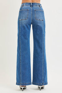 High Rise Wide Jeans with Front and Back Curved Seam Detail -Risen