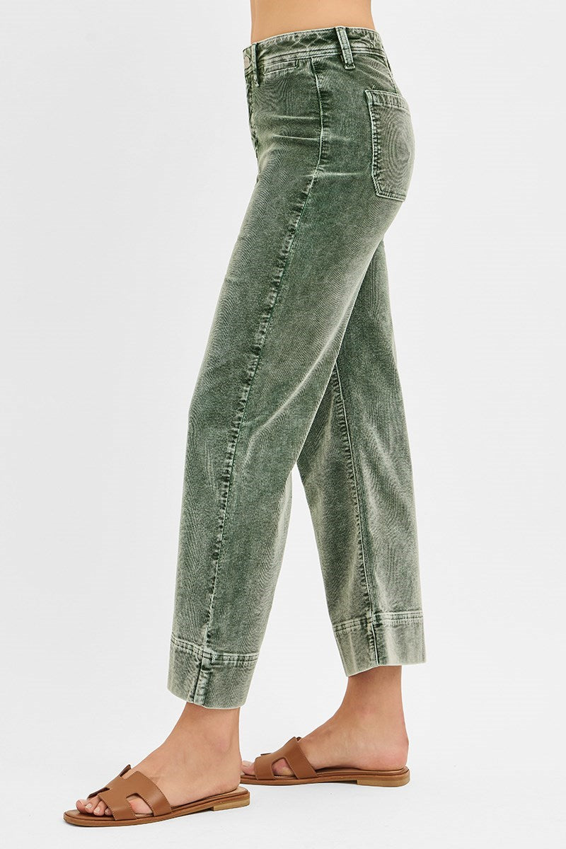 Risen High Rise Crop Corduroy Jean-Forest