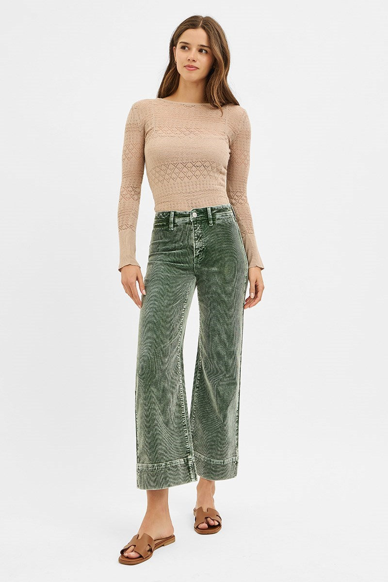 Risen High Rise Crop Corduroy Jean-Forest