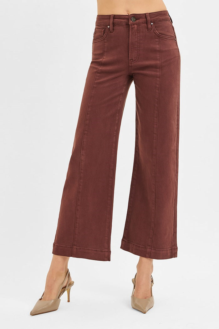 Risen Choco Brown High Rise Crop Jeans