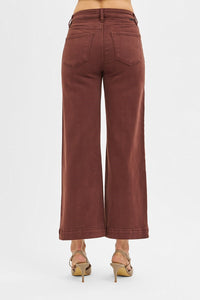 Risen Choco Brown High Rise Crop Jeans
