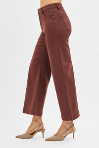 Risen Choco Brown High Rise Crop Jeans