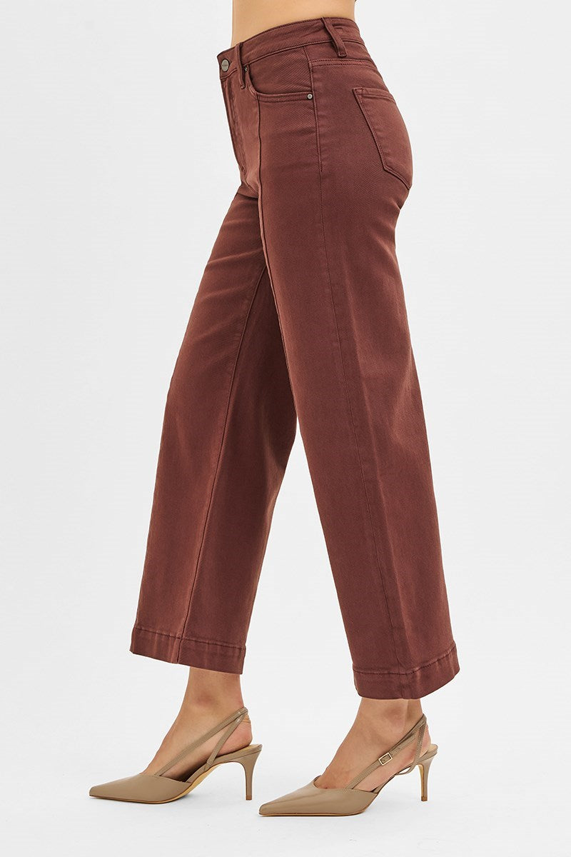 Risen Choco Brown High Rise Crop Jeans