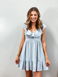 Dime Store Cowgirl Ruffle Dress- Blue