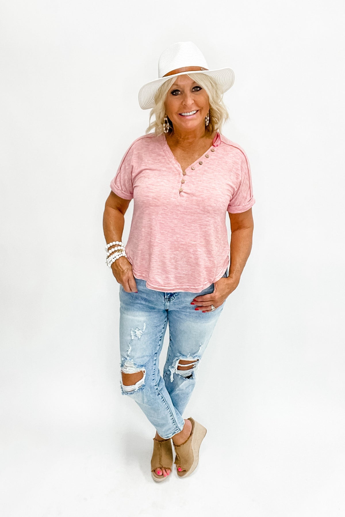 Favorite Adventure Henley Top-Red